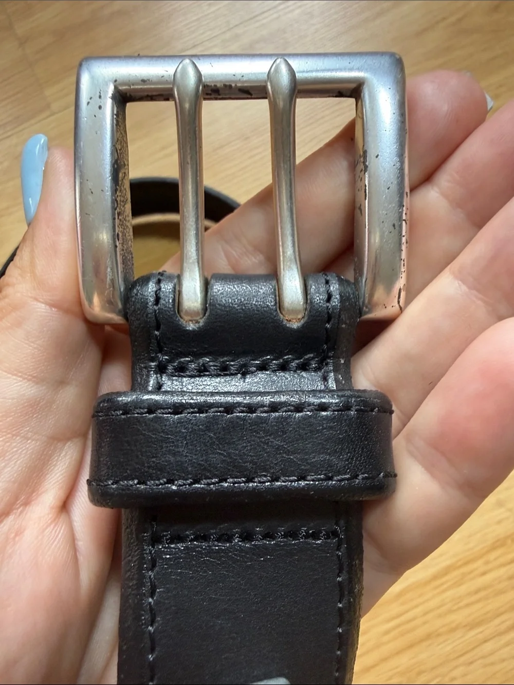 Vintage Fossil Black Leather Belt with Brushed Silver Buckle size Small